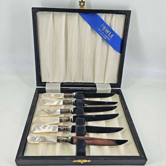 Vintage Towle Pearl Handled Sheffield England Dessert fruit fish knives 6pc